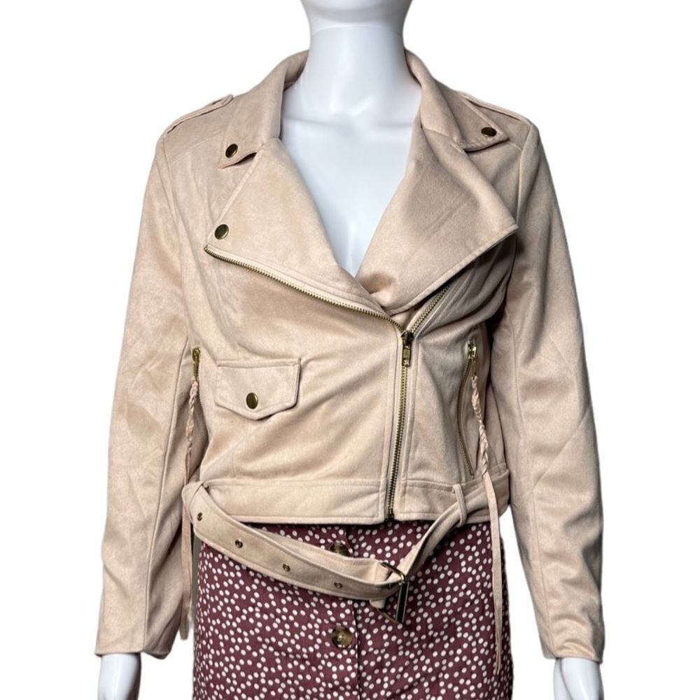 Ellison Faux Suede Moto Jacket Blush Pink Size Large